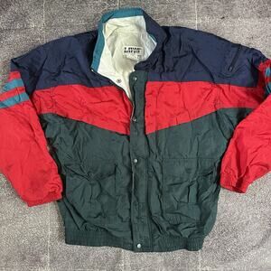 Men's Vintage 90s Lavon Green Red Blue Color Block Windbreaker Track Jacket Sz M